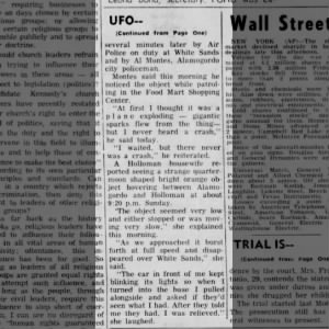UFOs Seen Alamogordo NM multiple reports Sept 26 1960 2